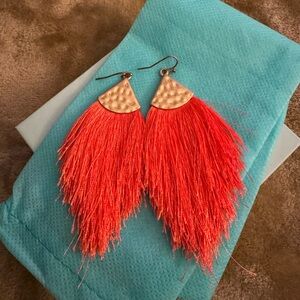 Vibrant Orange Tassel Plunder Earrings